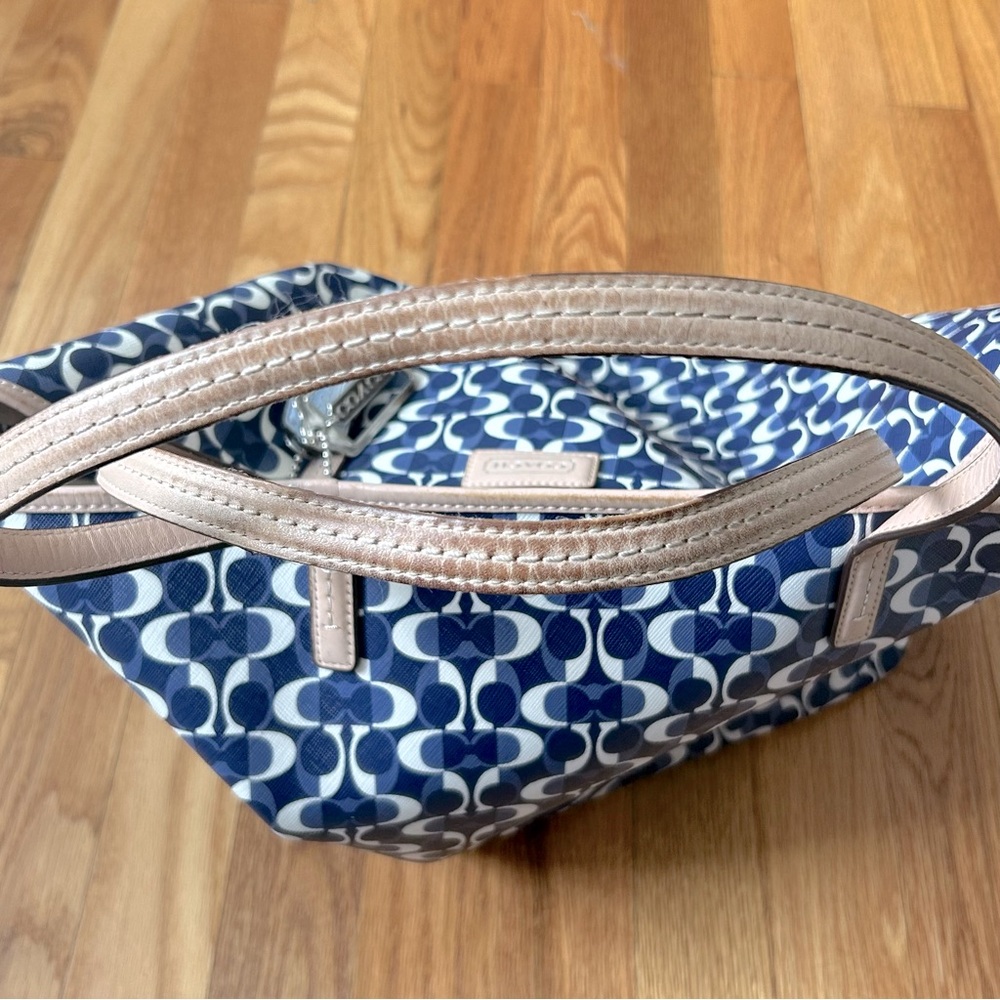 Coach Blue White Beige Signature Tote Bag Park Metro Dream C Logo F25673 - Picture 6 of 14
